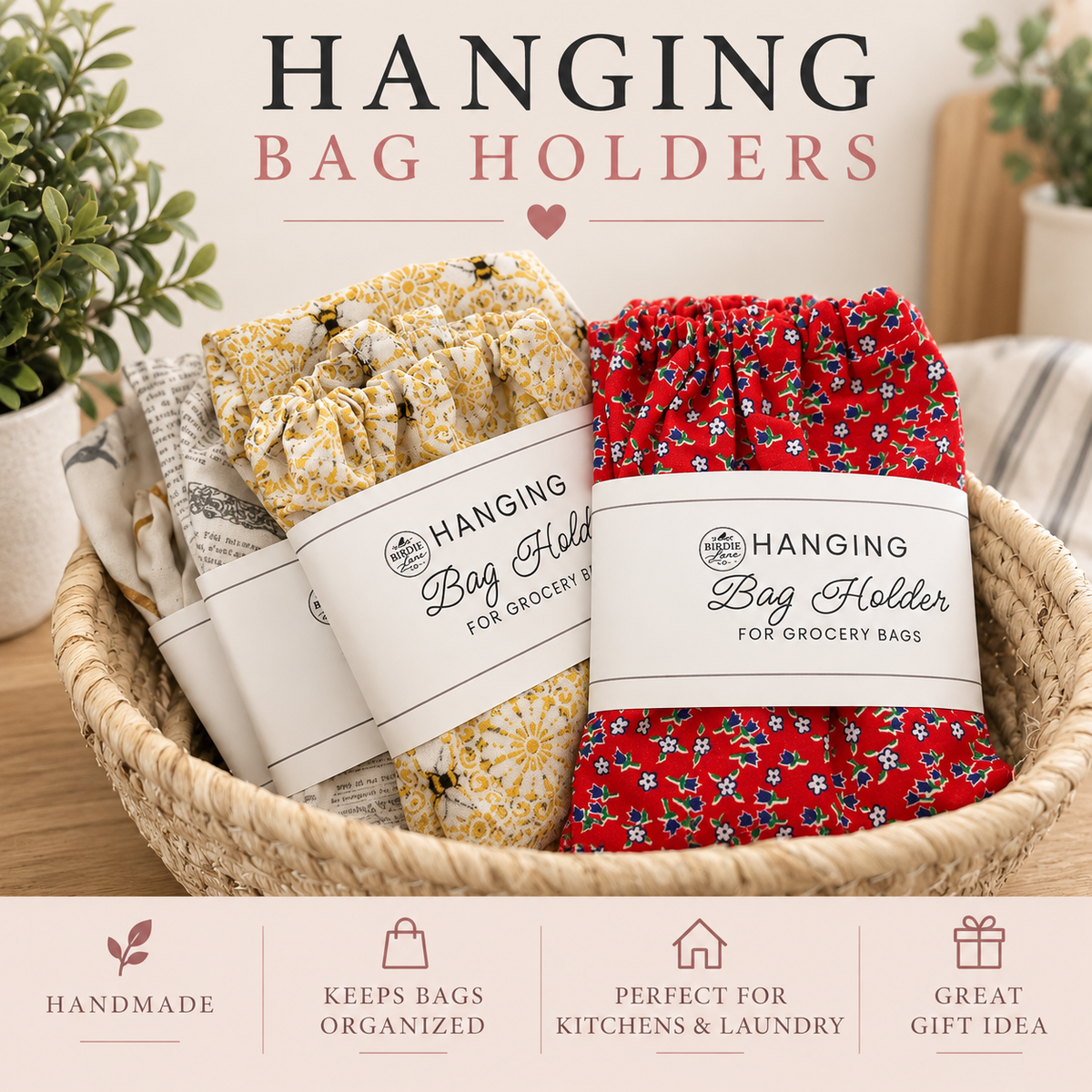 Hanging Grocery Bag Holders - Choose your fabric!