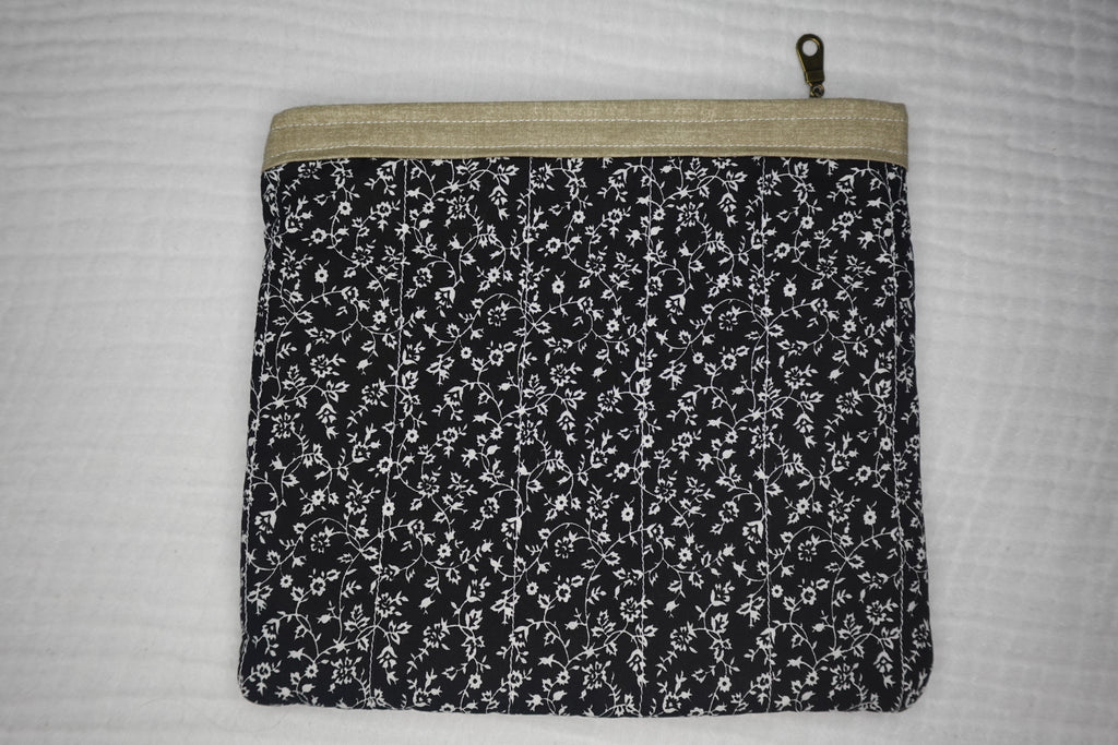 Black Floral Elegant Large Quilted Zipper Pouch