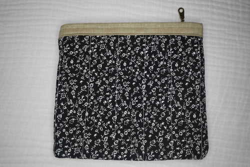 Black Floral Elegant Large Quilted Zipper Pouch