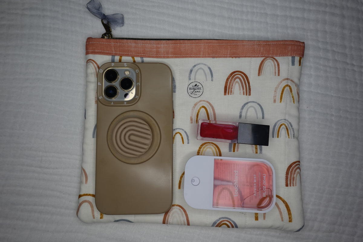 Boho Rainbow Large Quilted Zipper Pouch