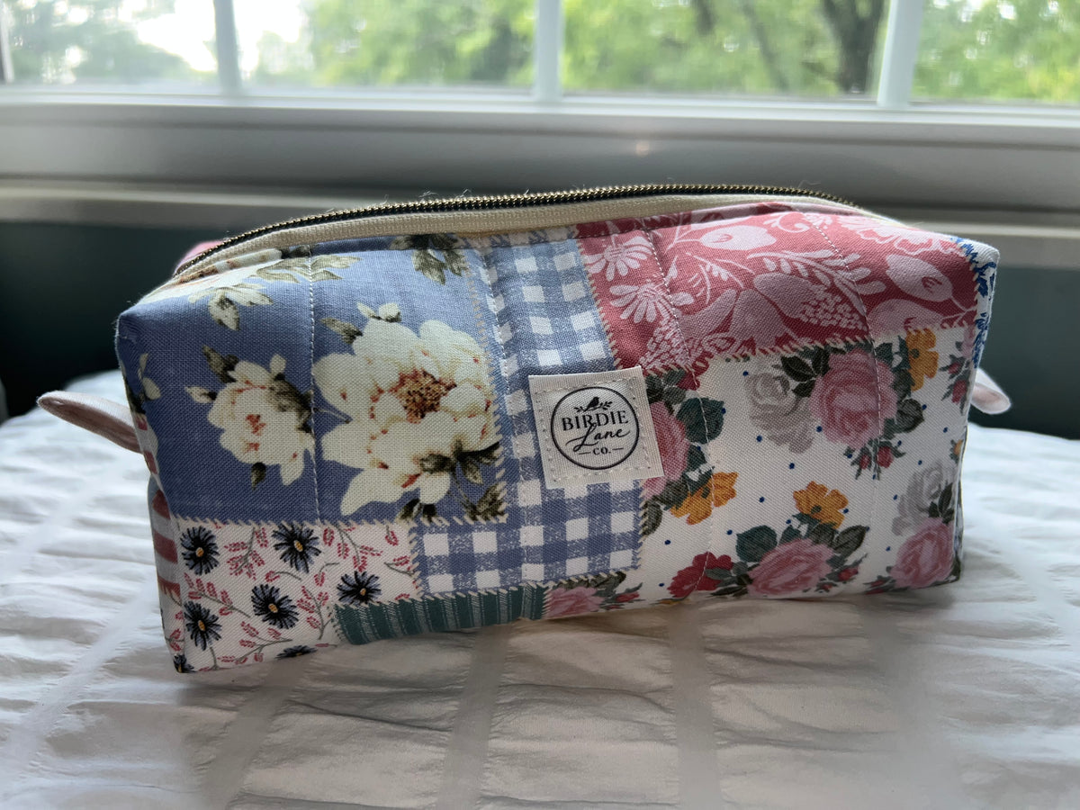 Patchwork Floral Boxy Zipper Pouch