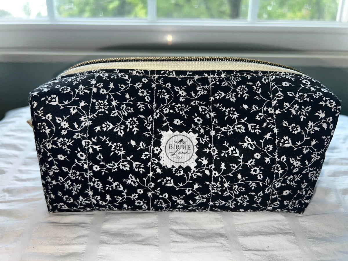 Black Floral Quilted Boxy Pouch