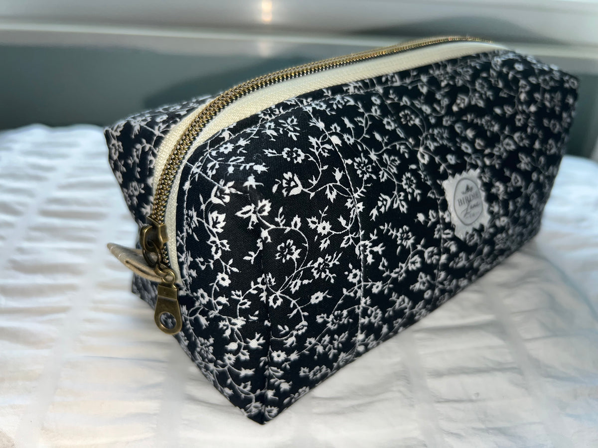 Black Floral Quilted Boxy Pouch