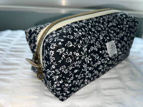 Black Floral Quilted Boxy Pouch