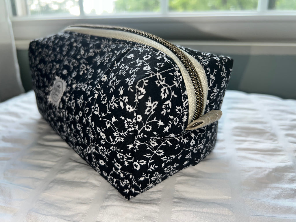 Black Floral Quilted Boxy Pouch