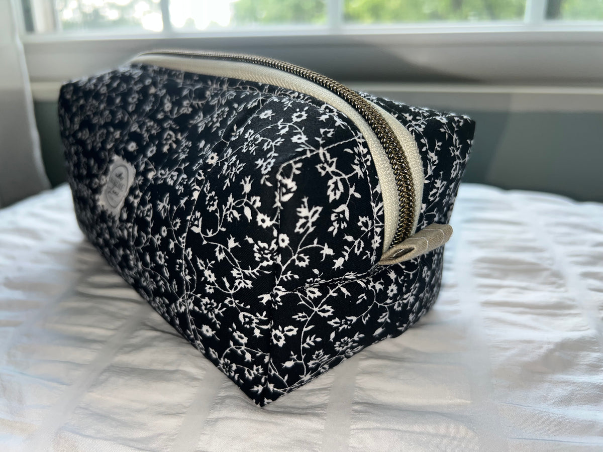 Black Floral Quilted Boxy Pouch