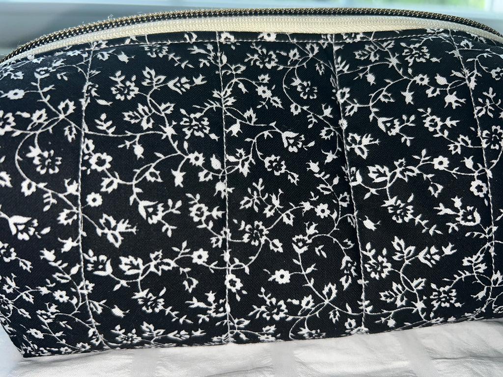 Black Floral Quilted Boxy Pouch
