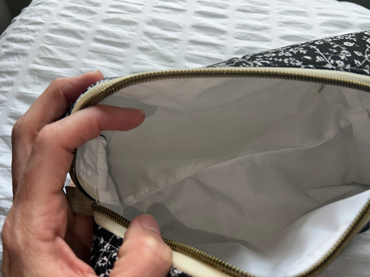 Black Floral Quilted Boxy Pouch