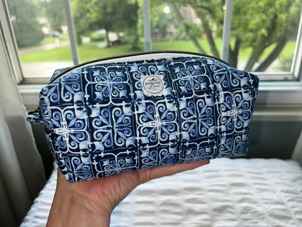 Blue Tile Quilted Boxy Pouch