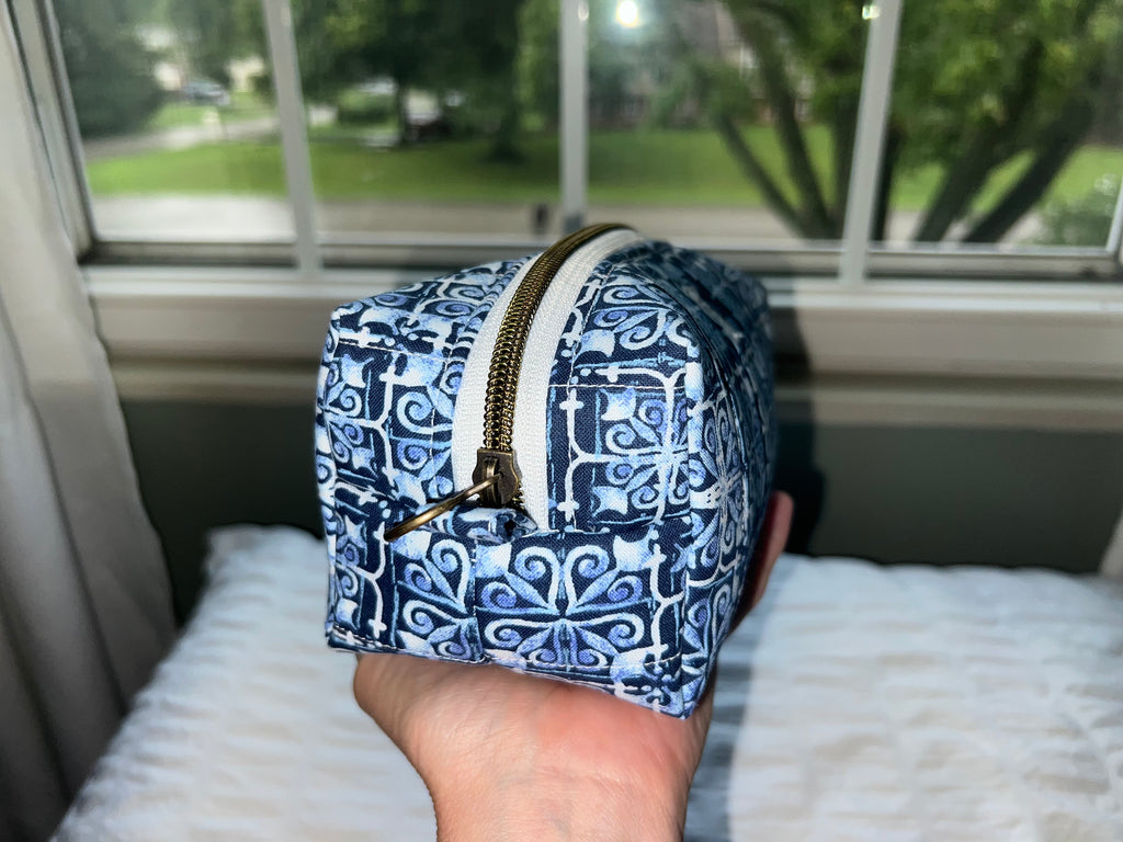 Blue Tile Quilted Boxy Pouch