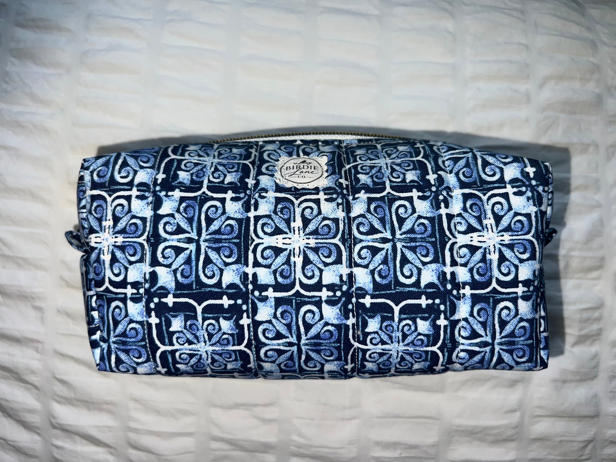Blue Tile Quilted Boxy Pouch