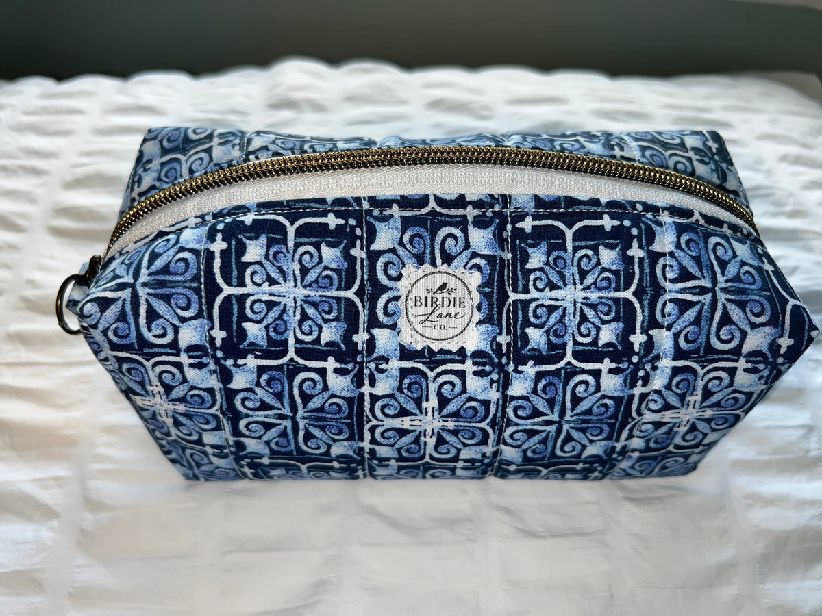 Blue Tile Quilted Boxy Pouch