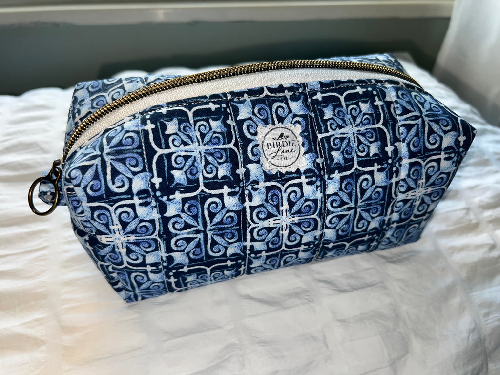 Blue Tile Quilted Boxy Pouch