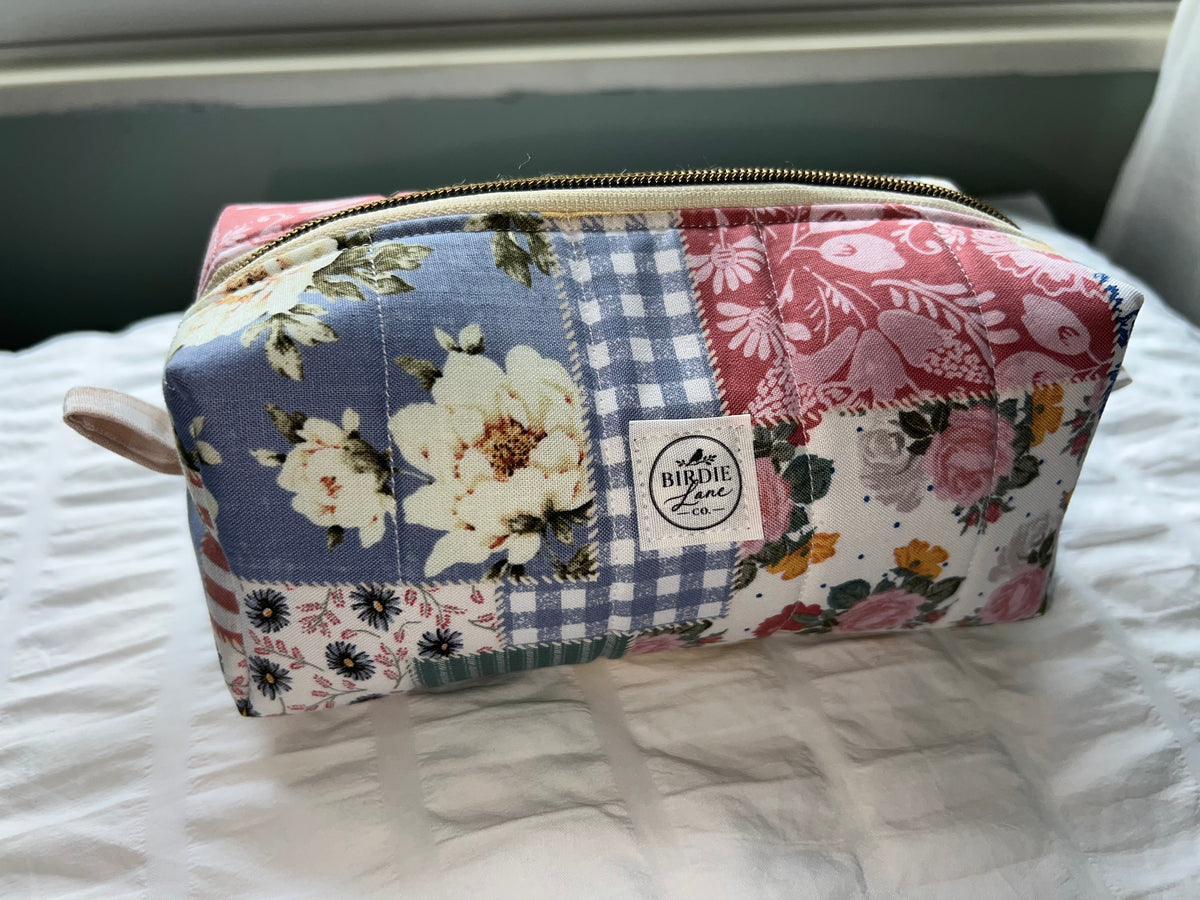 Patchwork Floral Boxy Zipper Pouch