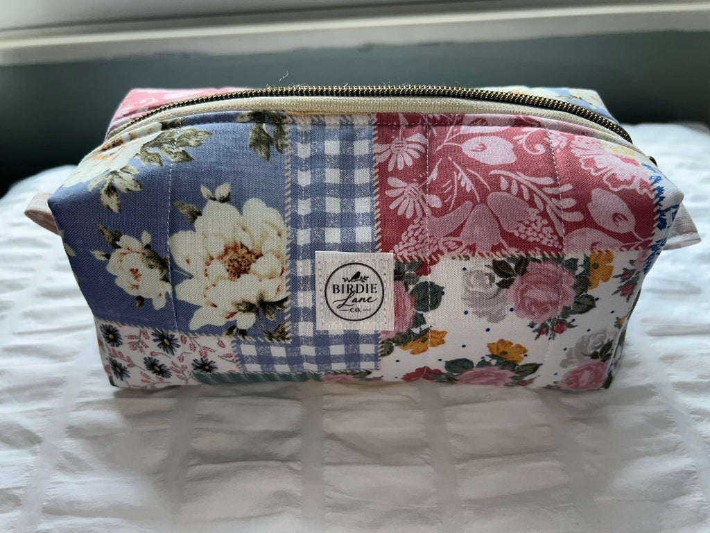 Patchwork Floral Boxy Zipper Pouch