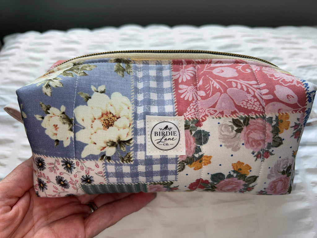 Patchwork Floral Boxy Zipper Pouch