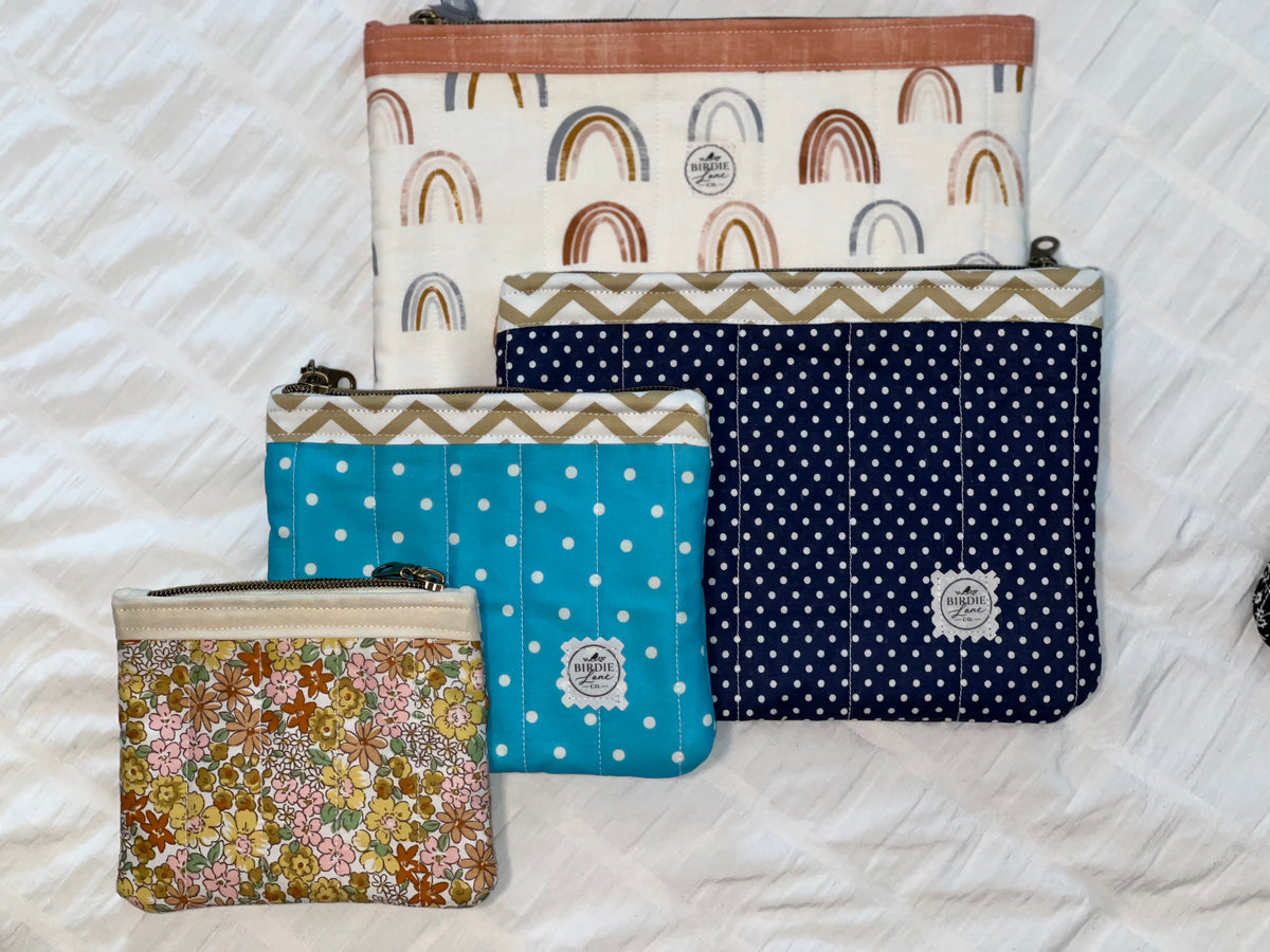 Classic Navy Polka Dot Medium Quilted Zipper Pouch