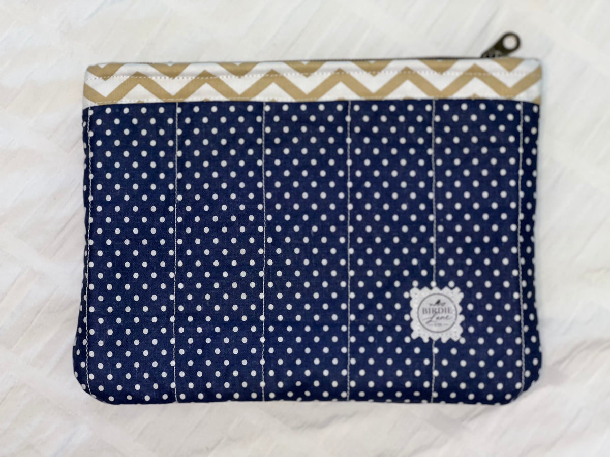 Classic Navy Polka Dot Medium Quilted Zipper Pouch