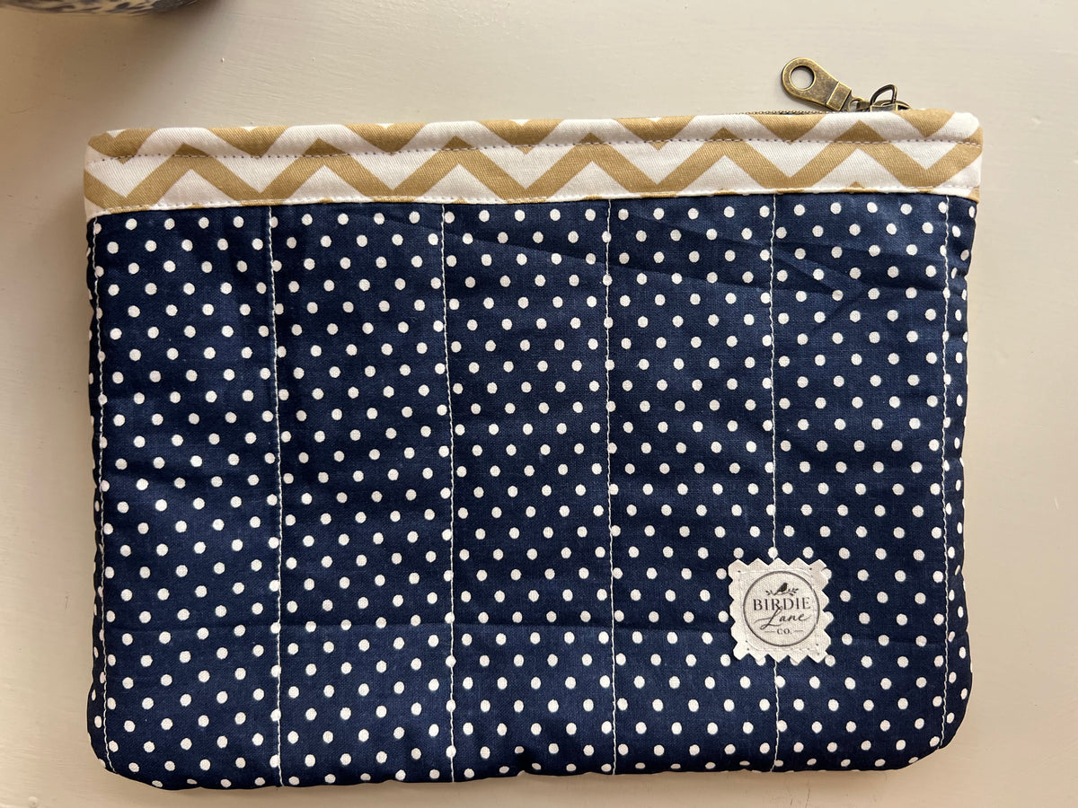 Classic Navy Polka Dot Medium Quilted Zipper Pouch