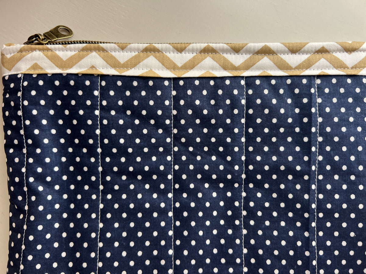 Classic Navy Polka Dot Medium Quilted Zipper Pouch