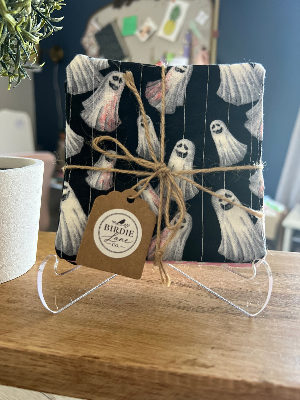 Ghost/Pink Polka Dot Fabric Coaster Set