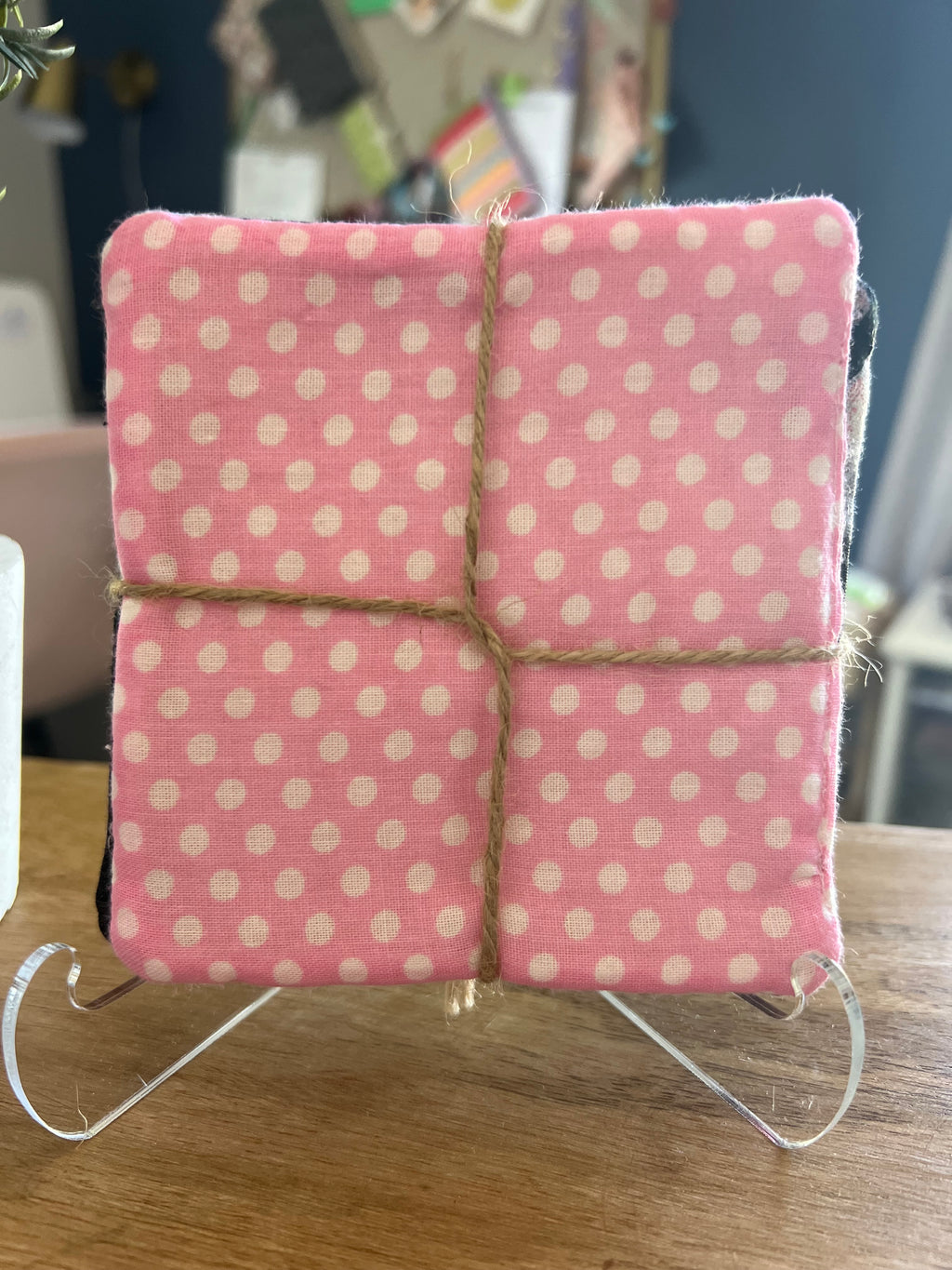 Ghost/Pink Polka Dot Fabric Coaster Set