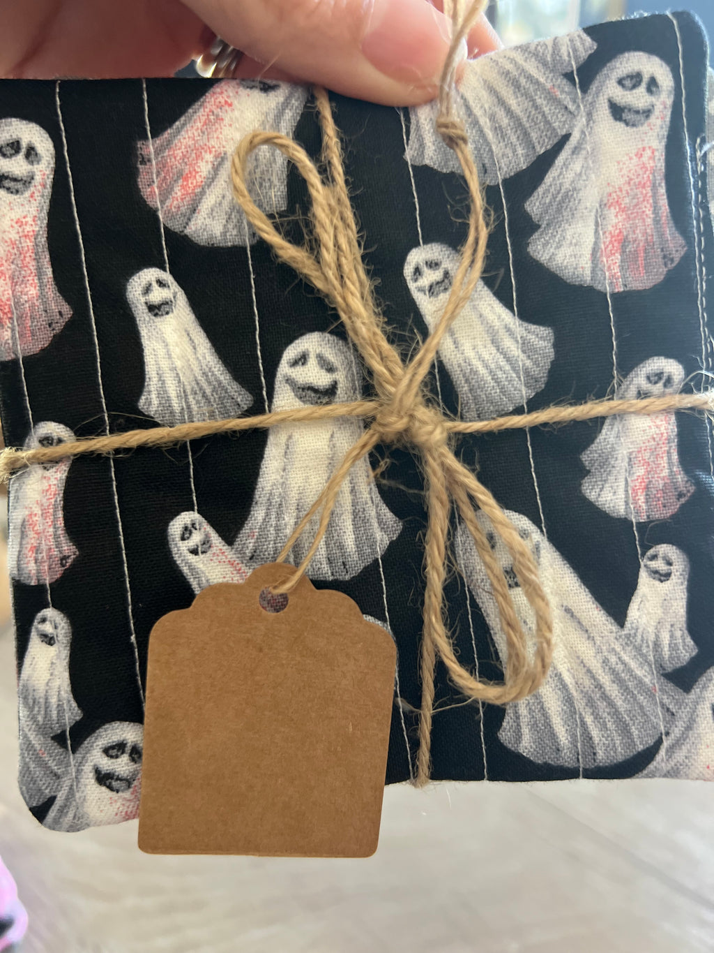 Ghost/Gray Polka Dot Fabric Coaster Set