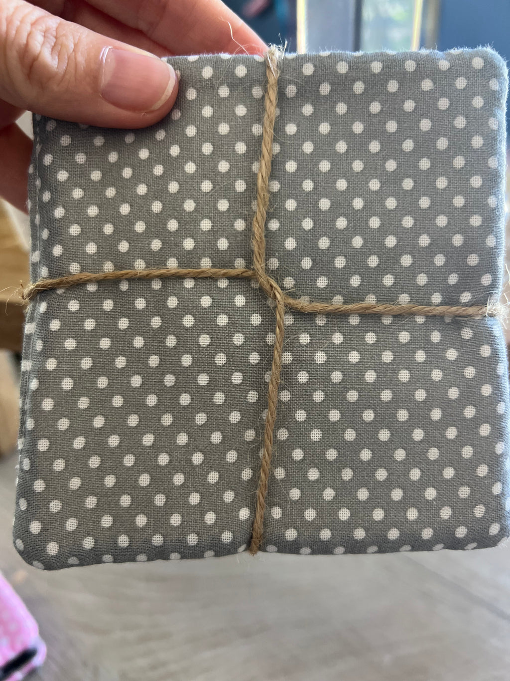 Ghost/Gray Polka Dot Fabric Coaster Set