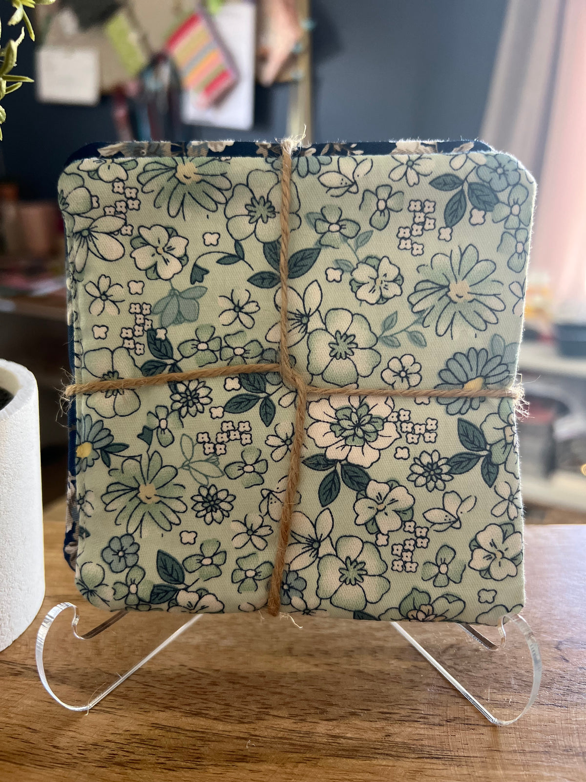 Blue and Green Floral Fabric Coaster Set