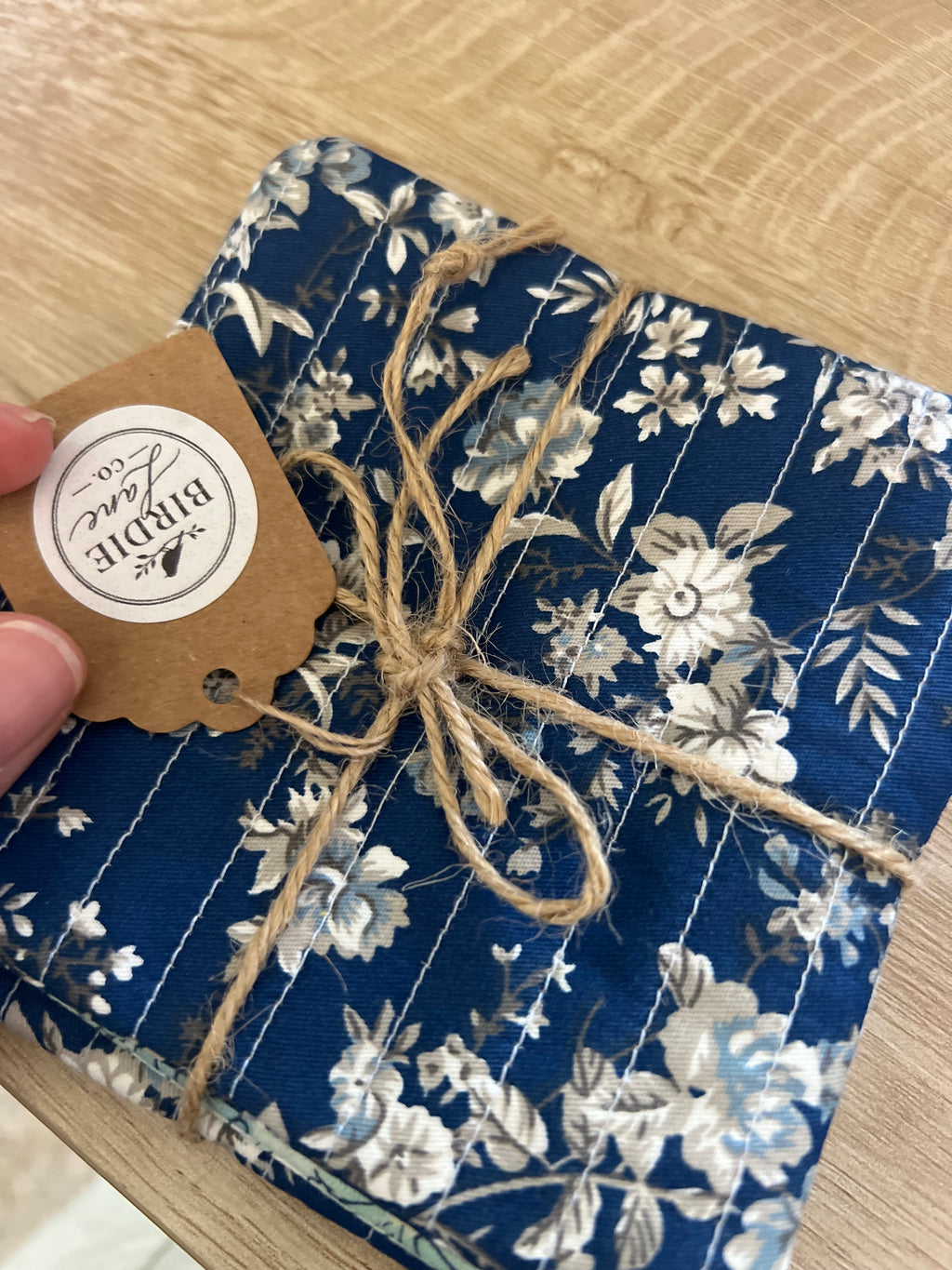 Blue and Green Floral Fabric Coaster Set