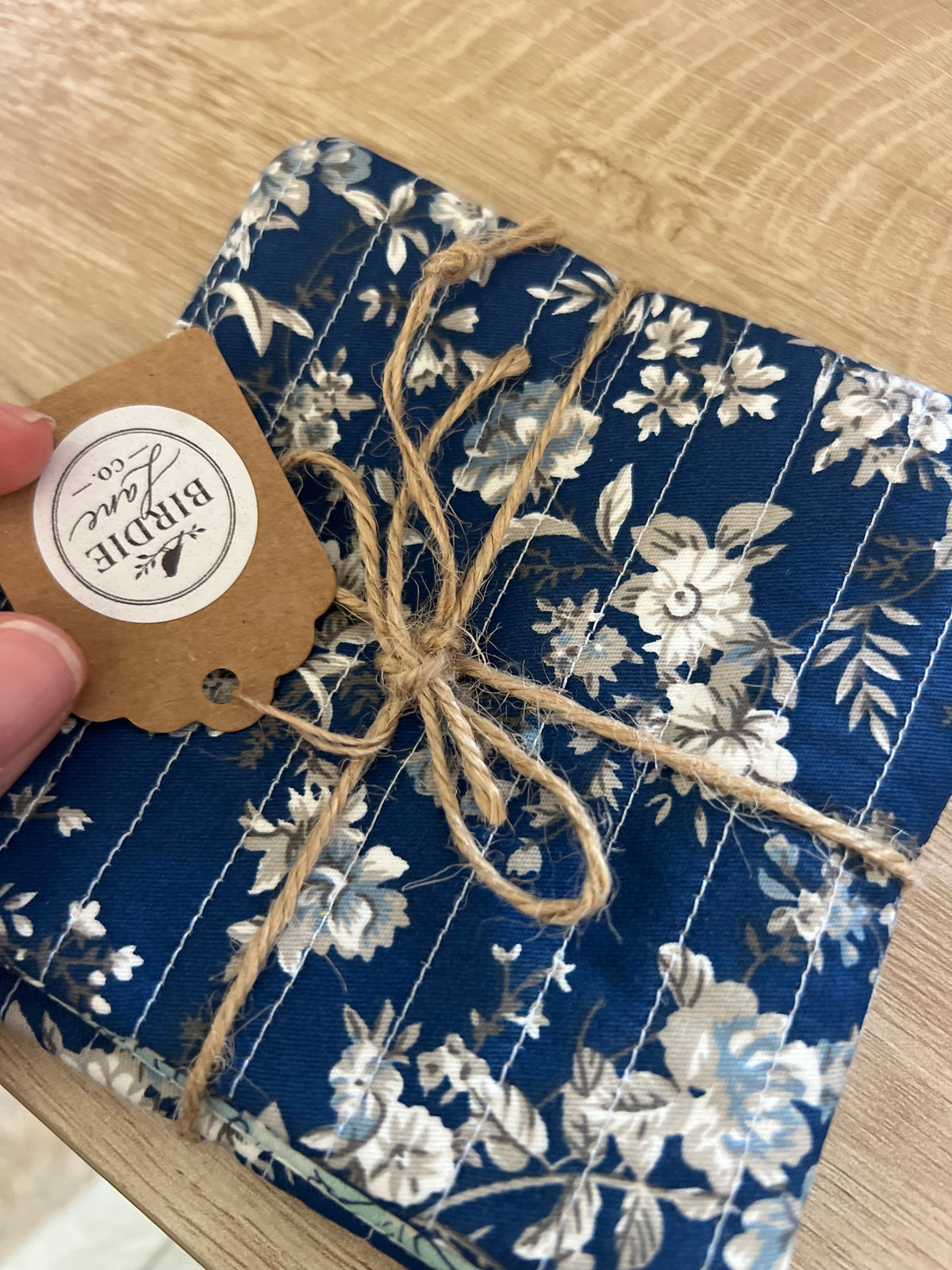 Blue and Green Floral Fabric Coaster Set