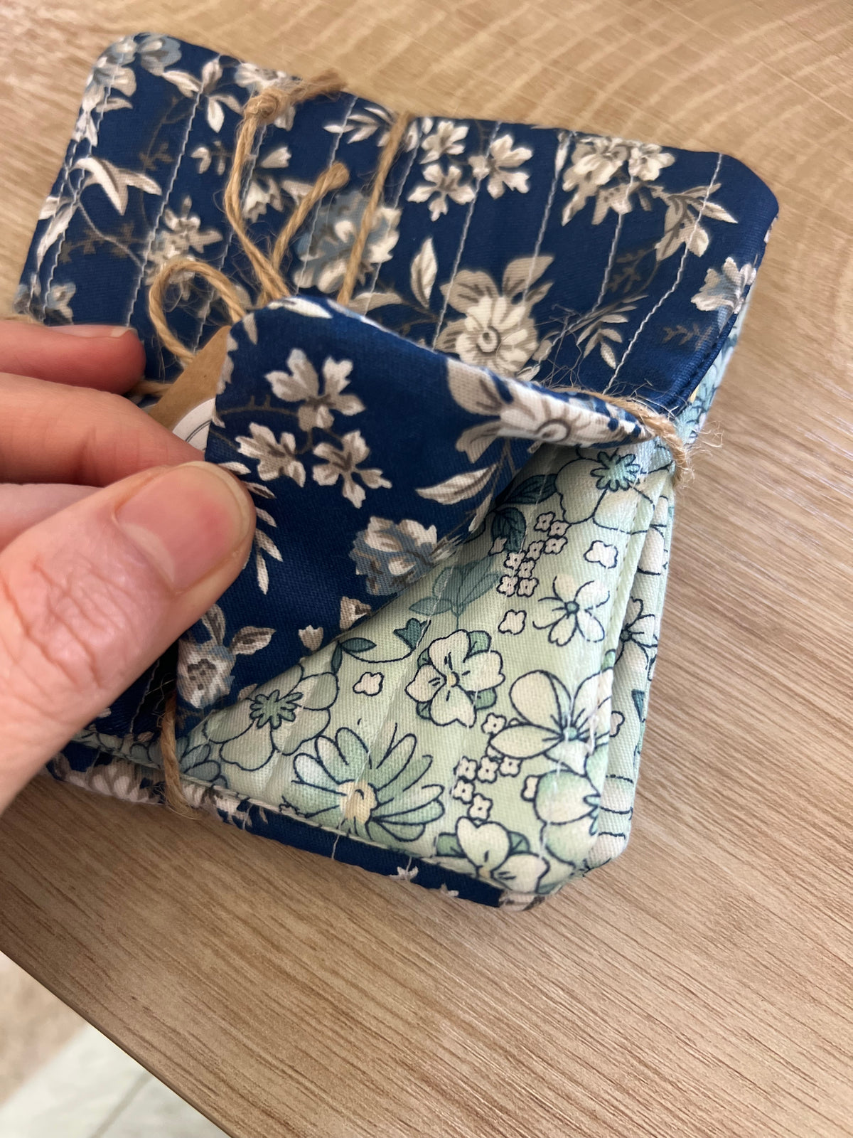 Blue and Green Floral Fabric Coaster Set