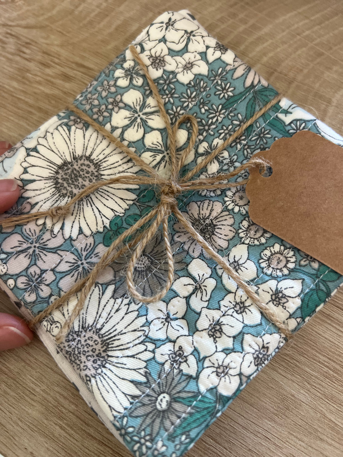 Light Teal/Gray/White Fabric Coaster Set