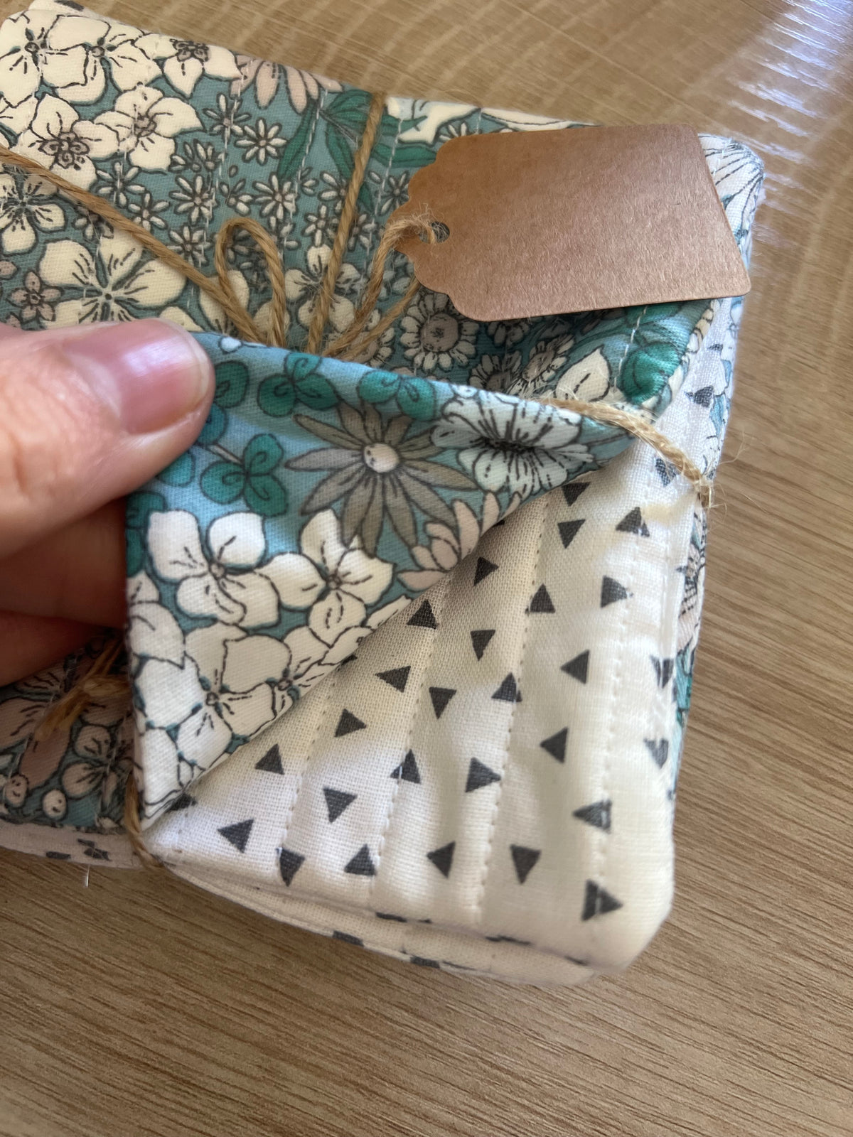 Light Teal/Gray/White Fabric Coaster Set