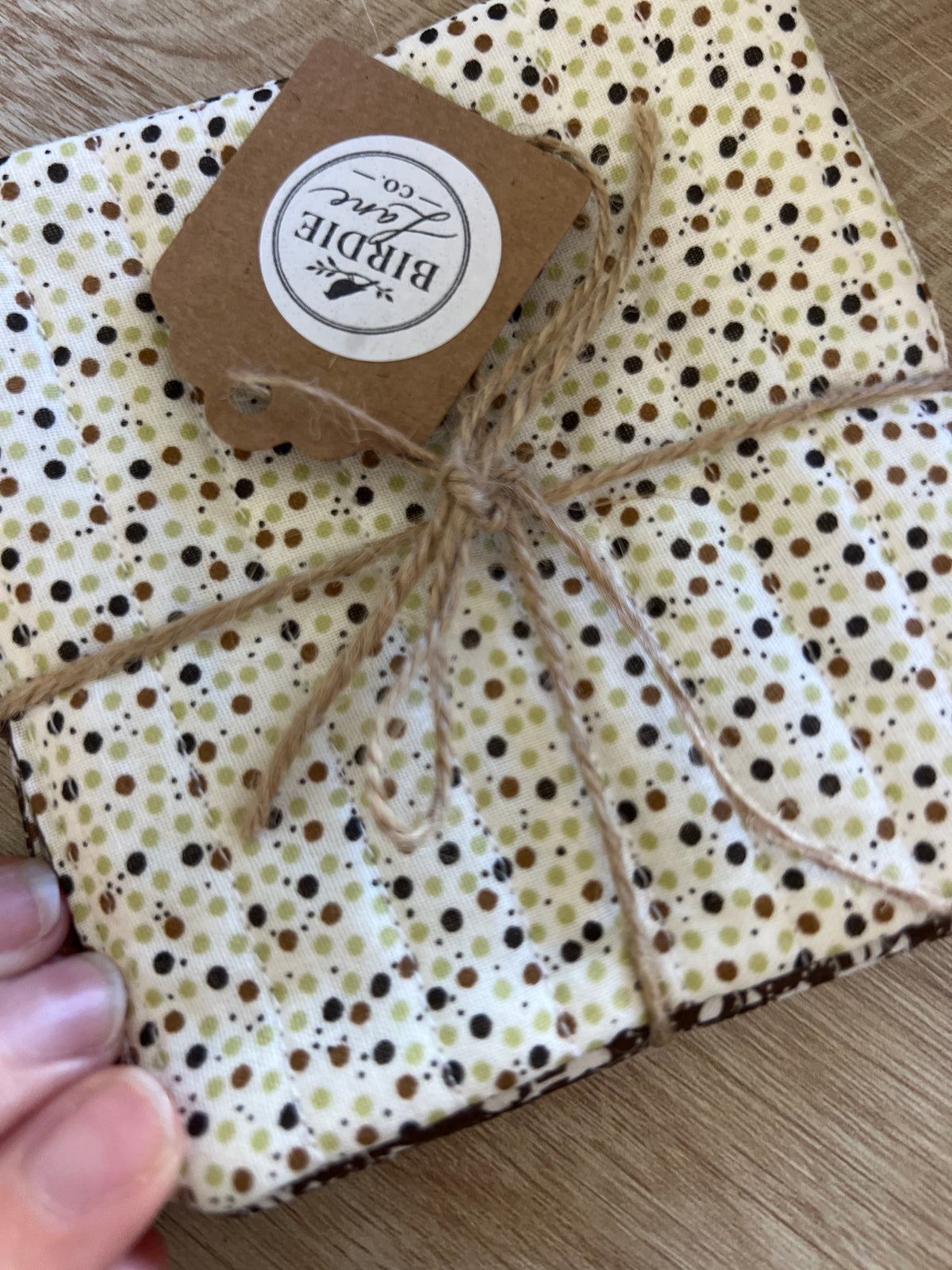 Brown Floral/Cream Polka Dot Fabric Coaster Set