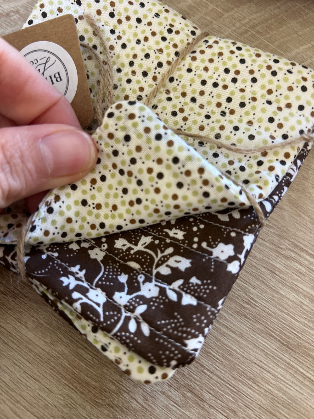 Brown Floral/Cream Polka Dot Fabric Coaster Set