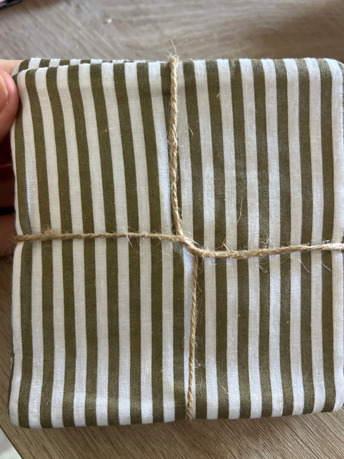 Dark Gray Floral/Taupe Stripe Fabric Coaster Set