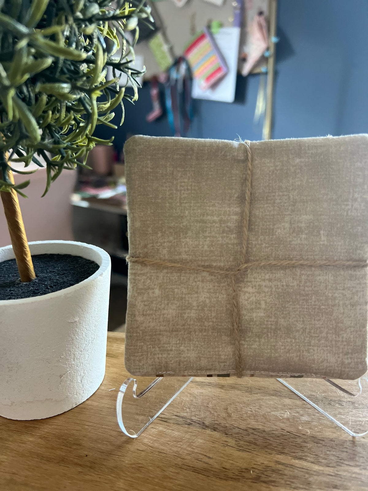Brown/Tan Plaid Fabric Coaster Set