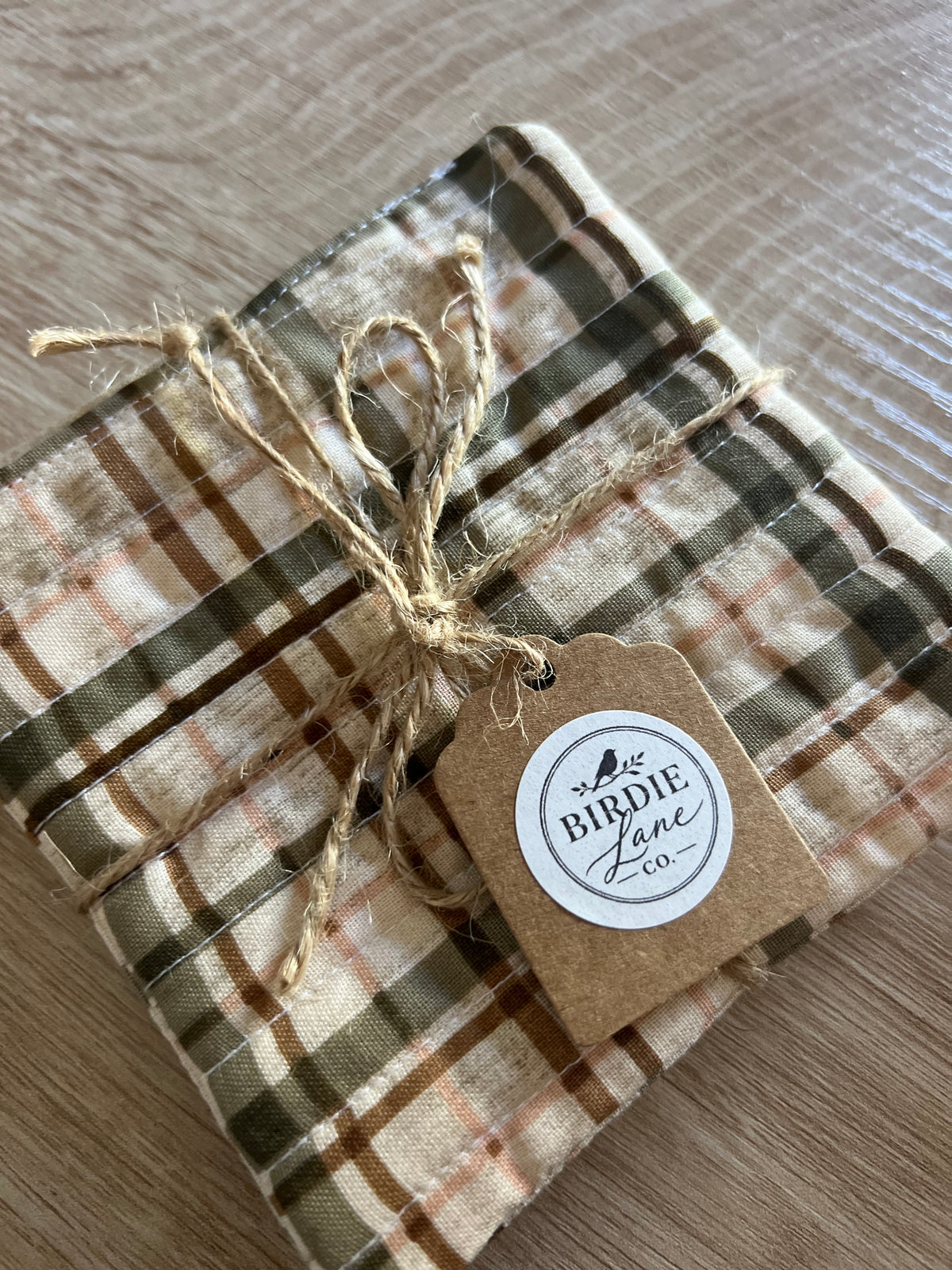 Brown/Tan Plaid Fabric Coaster Set