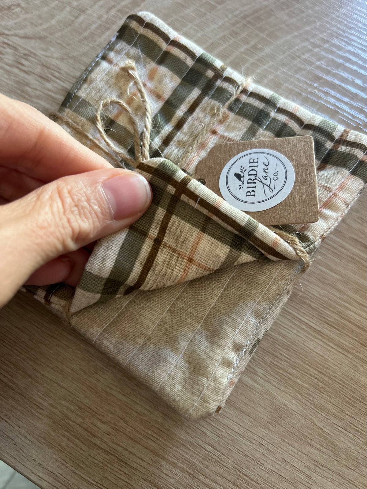 Brown/Tan Plaid Fabric Coaster Set