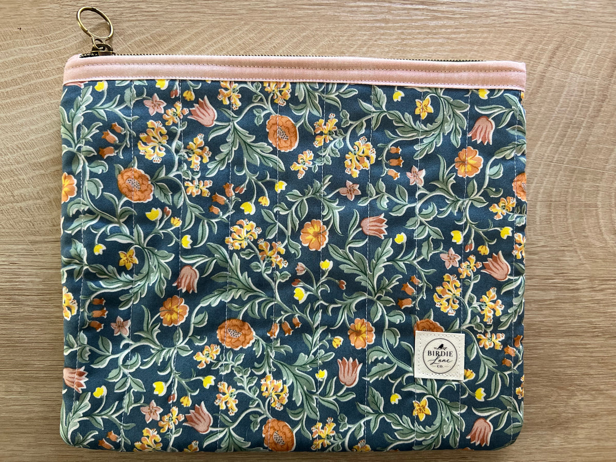 Vintage Botanical Garden Large Quilted Zipper Pouch