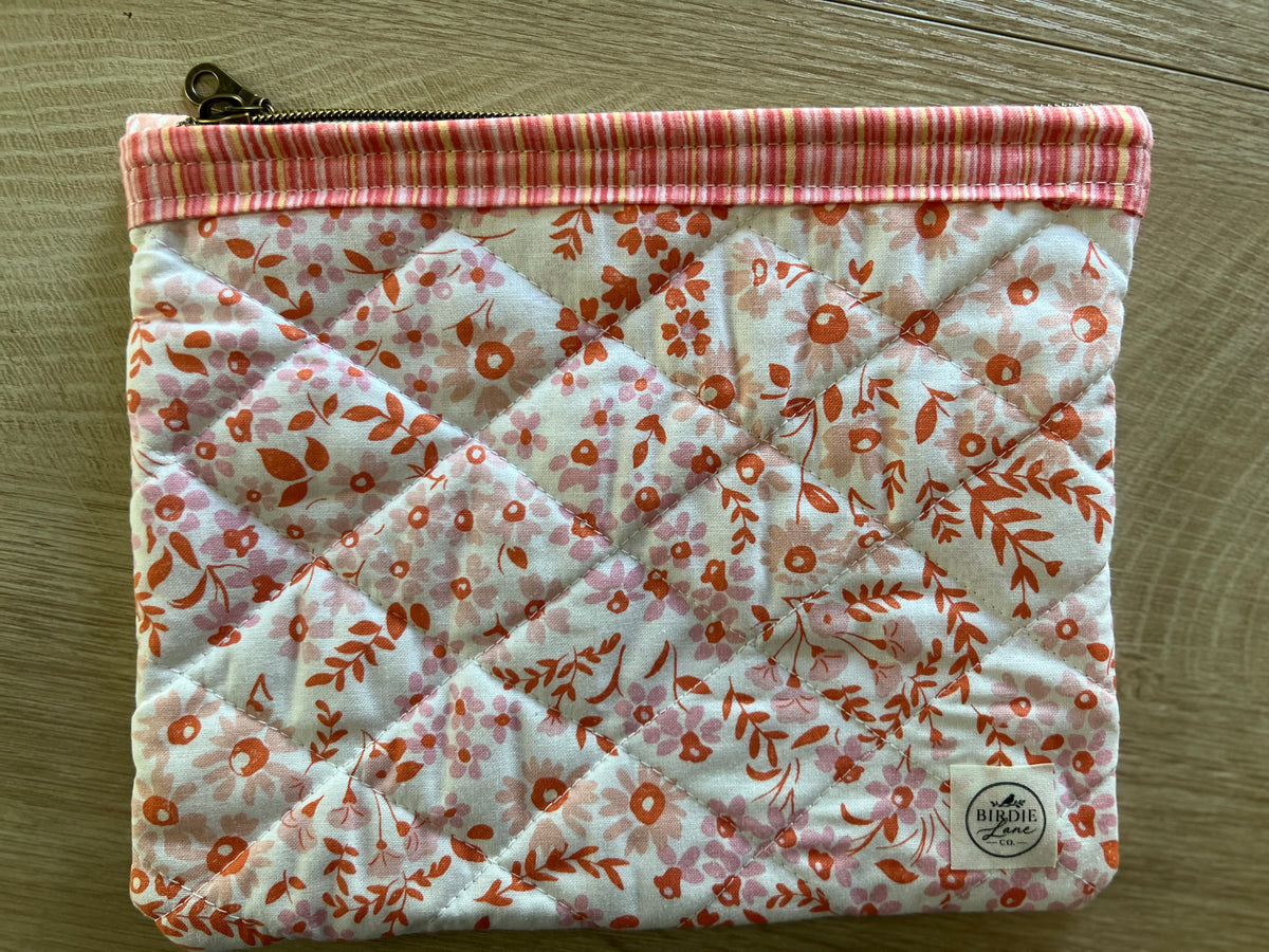 Blushing Blooms Too Large Quilted Floral Zipper Pouch