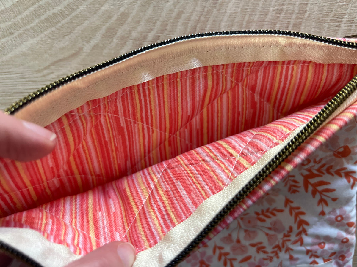 Blushing Blooms Too Large Quilted Floral Zipper Pouch