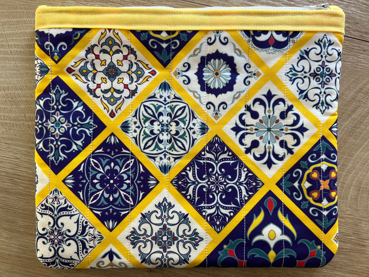Mediterranean Mosaic Large Quilted Zipper Pouch