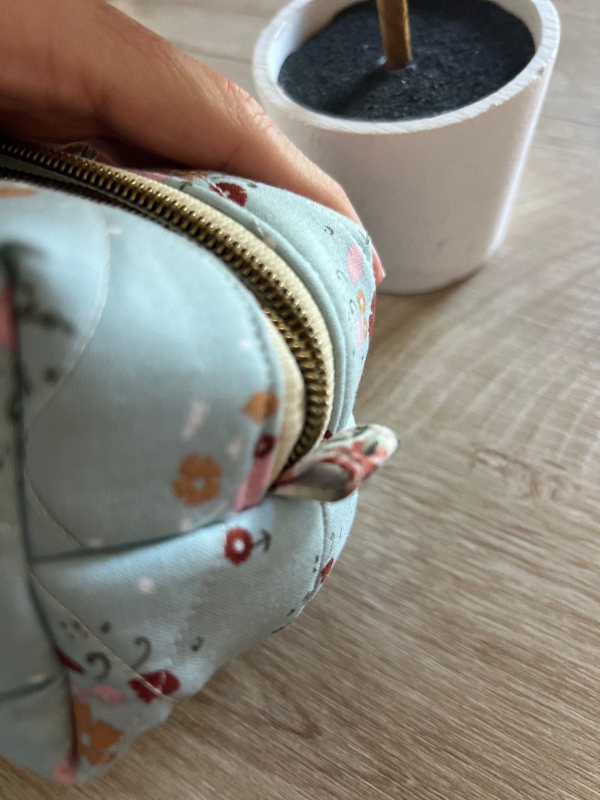 Sage Floral Quilted Boxy Pouch | Handmade Zipper Bag