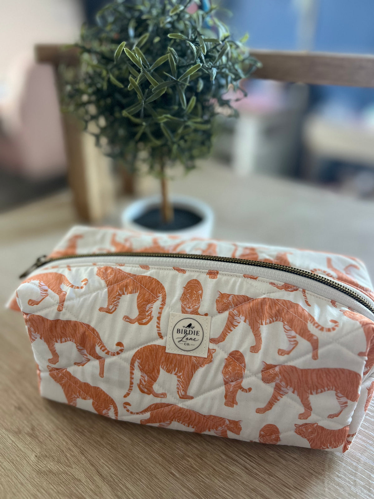 Tiger Quilted Boxy Pouch | Handmade Zipper Bag