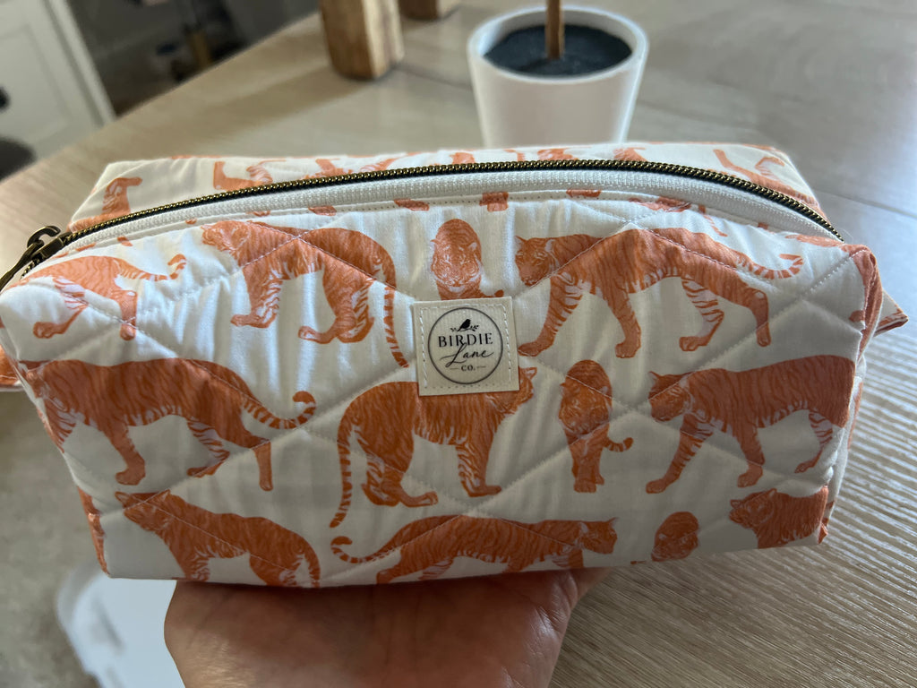 Tiger Quilted Boxy Pouch | Handmade Zipper Bag