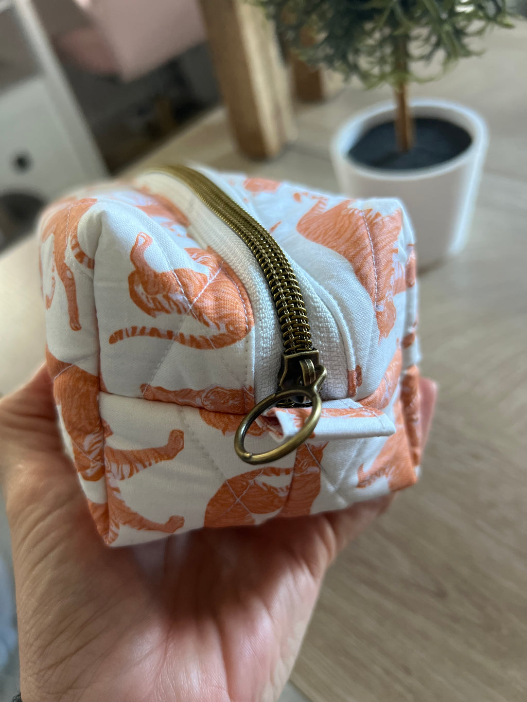 Tiger Quilted Boxy Pouch | Handmade Zipper Bag