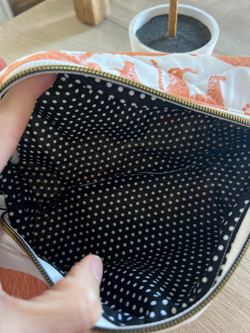 Tiger Quilted Boxy Pouch | Handmade Zipper Bag