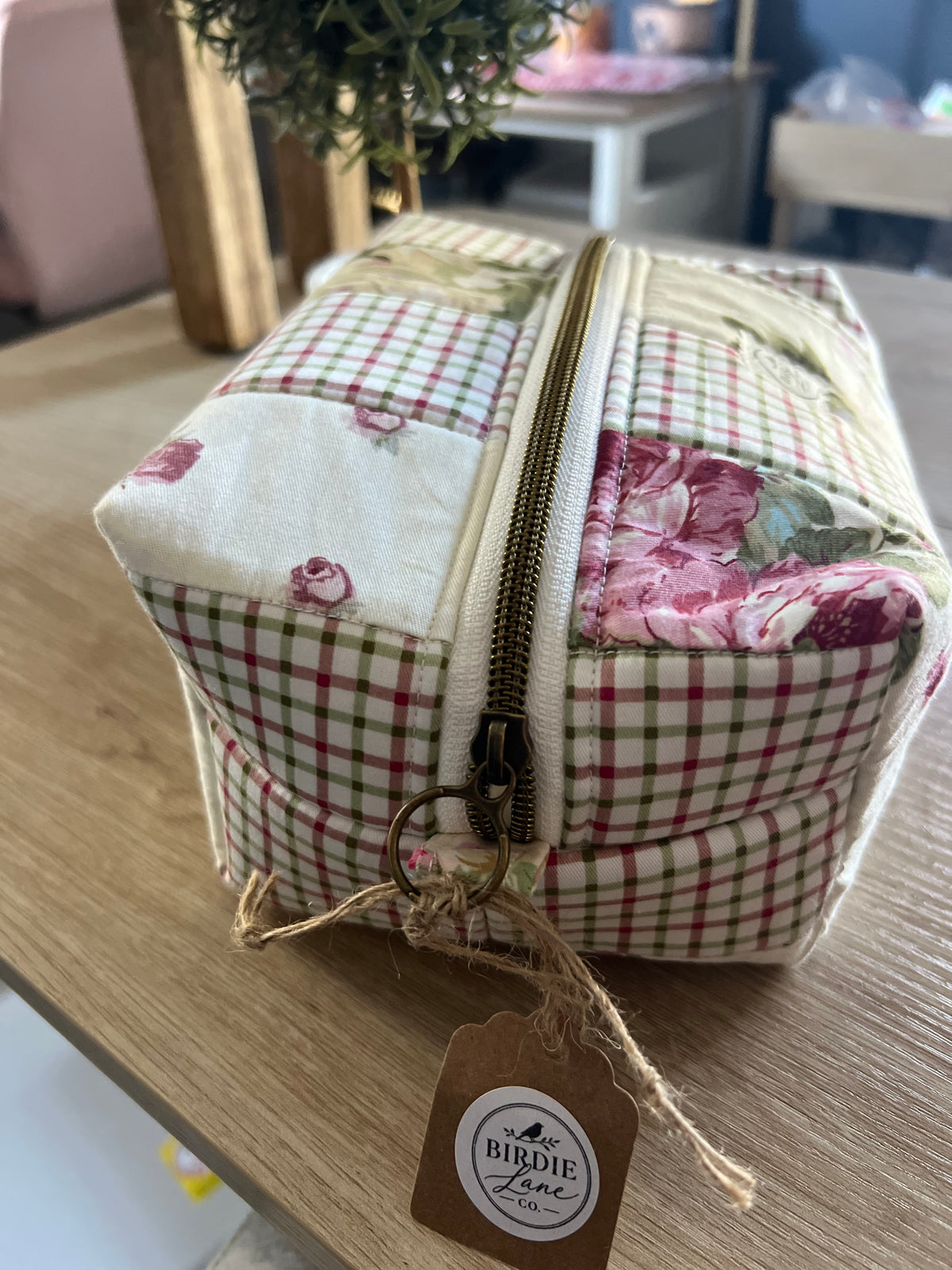 Cottage Rose Patchwork Oversized Boxy Pouch | Handmade Quilted Zipper Bag